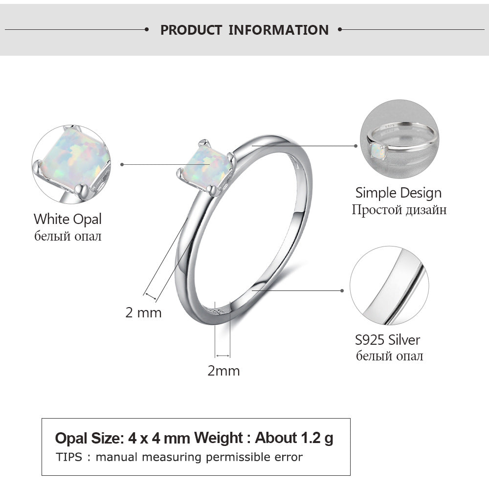 Planderful Jewelry Opal Ring In Sterling Silver Four Claw Setting For Elegant Everyday Wear