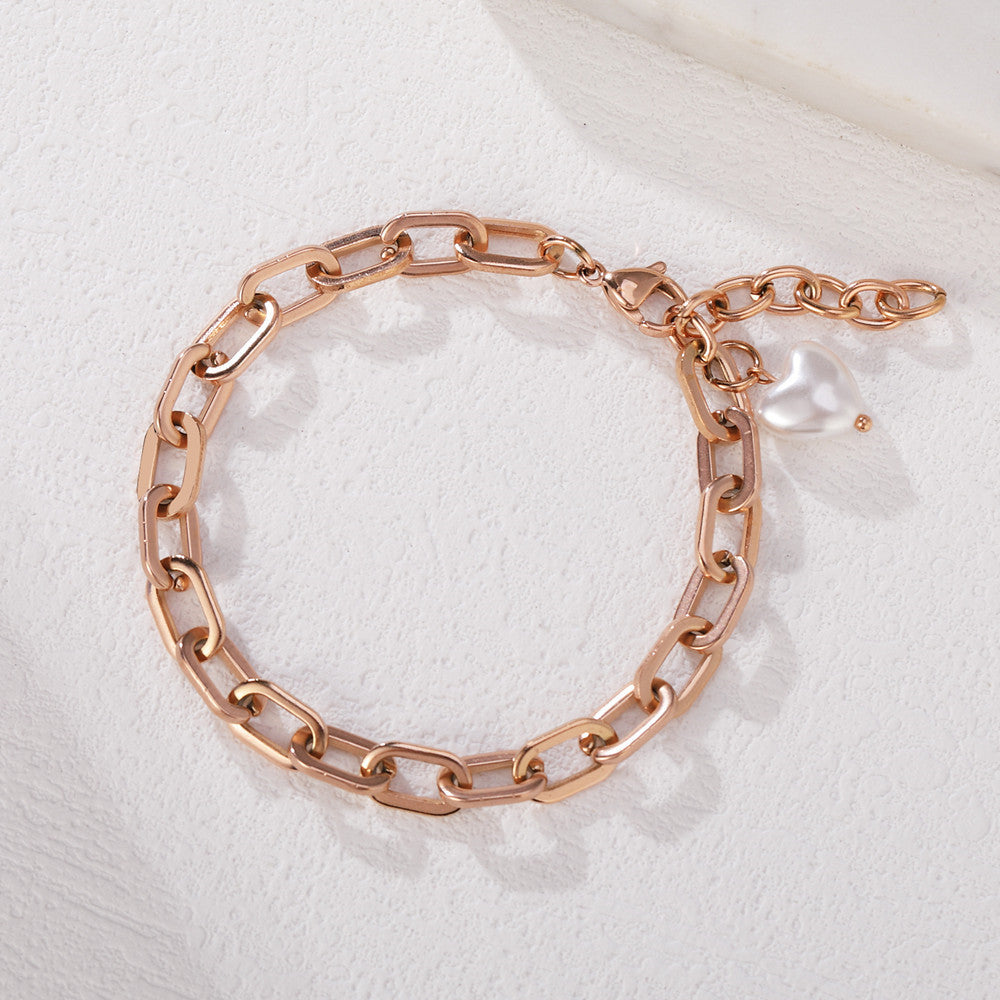 Planderful Titanium Steel Peach Heart Cuban Chain Bracelet For Women Elegant Statement Piece Fashion Accessory