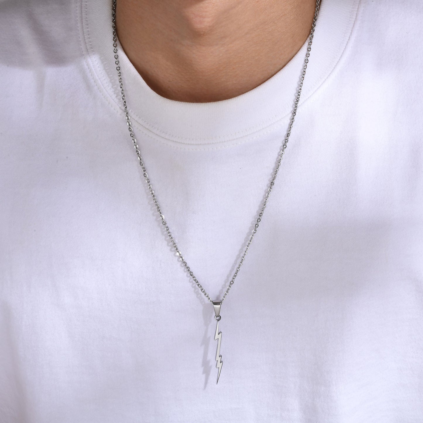 Geometric Simple Personality Stainless Steel Black Lightning Pendant Necklace Men's Accessories