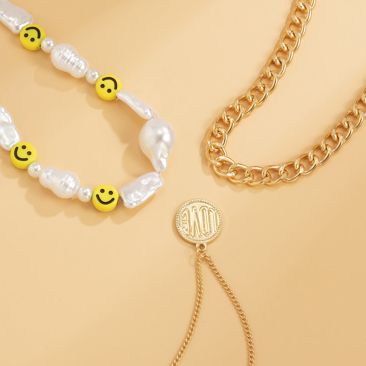 Planderful Vienna Verve Multi Layer Imitation Pearl Smile Face Statement Necklace For Women