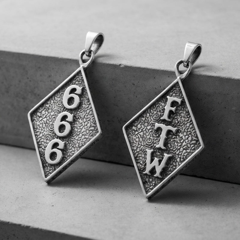 Hip Hop Rock Rhombus Tag Punk Style Letters Ftw Number 666 Stainless Steel Necklace