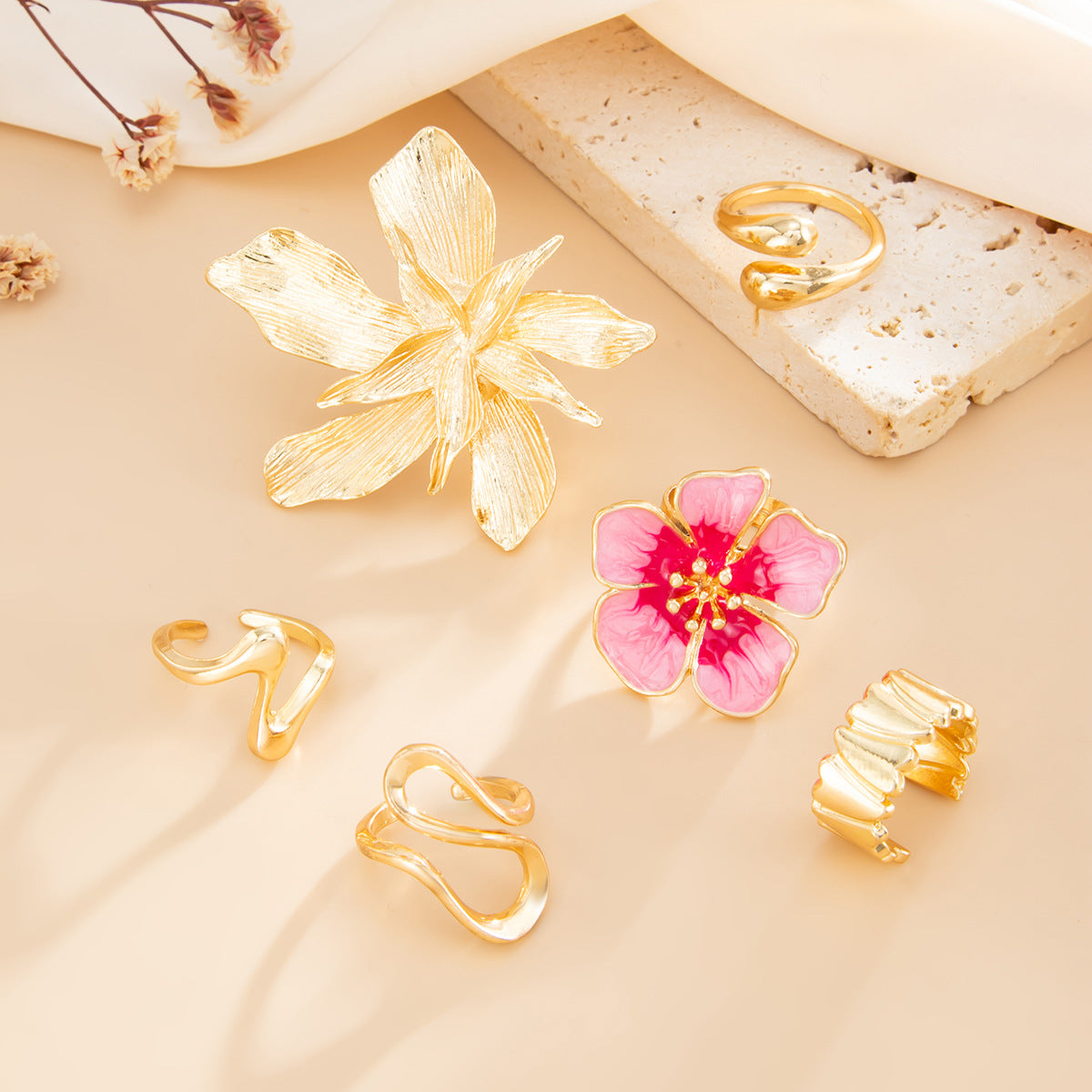 Planderful Vienna Verve Baroque Pearl Ring With Opening Feature Pastoral Pink Flower Statement For Women