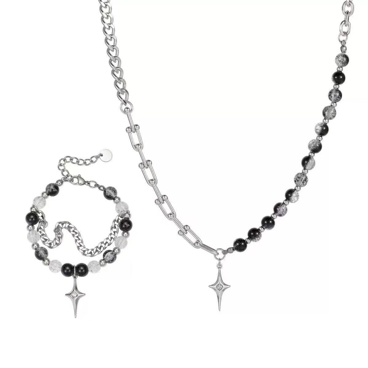 Planderful Jewelry Everyday Genie Stainless Steel Black Bead Necklace For Men And Women