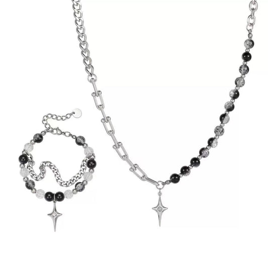 Planderful Jewelry Everyday Genie Stainless Steel Black Bead Necklace For Men And Women