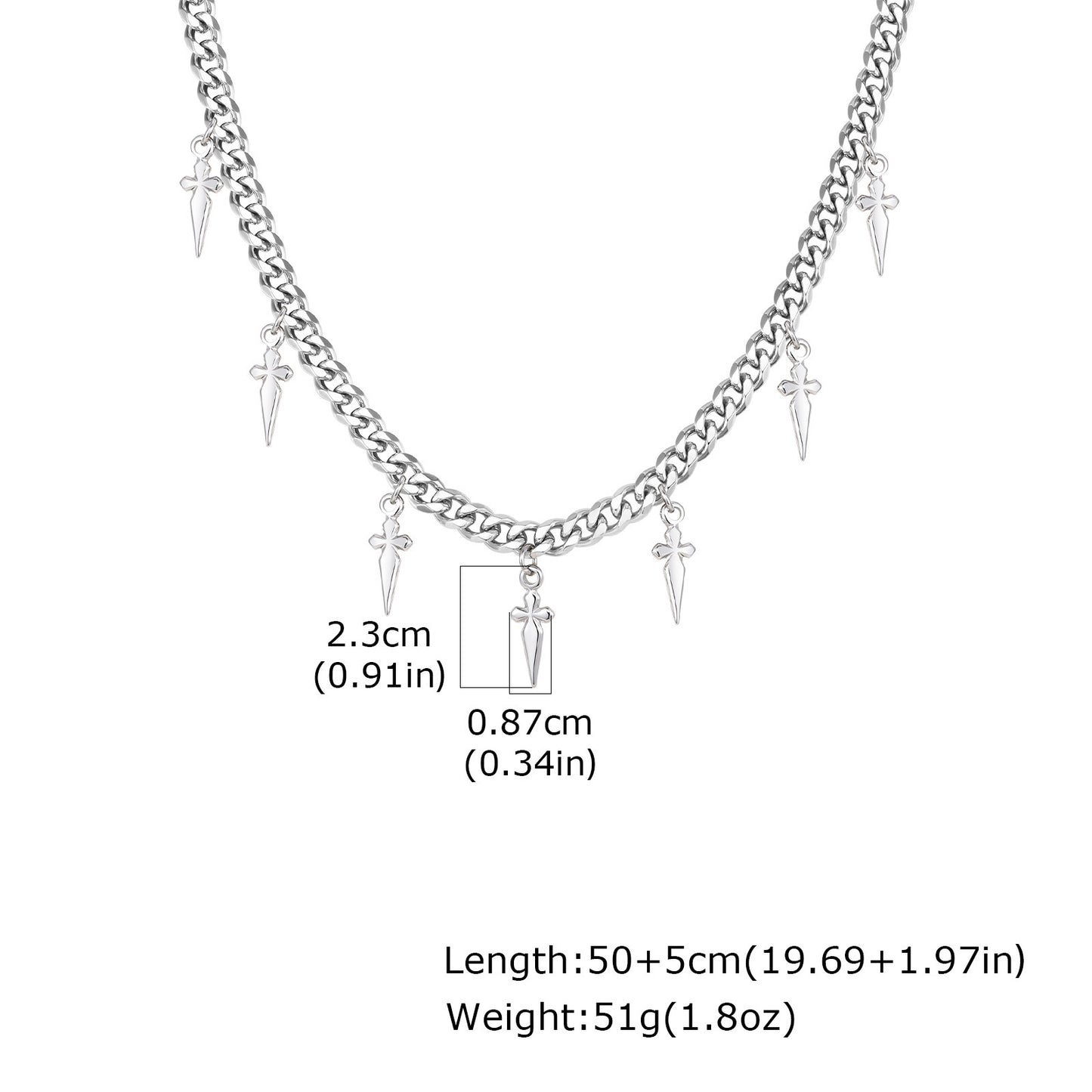 Stainless Steel Men's Cool Sa Low-Key Restrained Cross Pendant Cuban Chain Necklace
