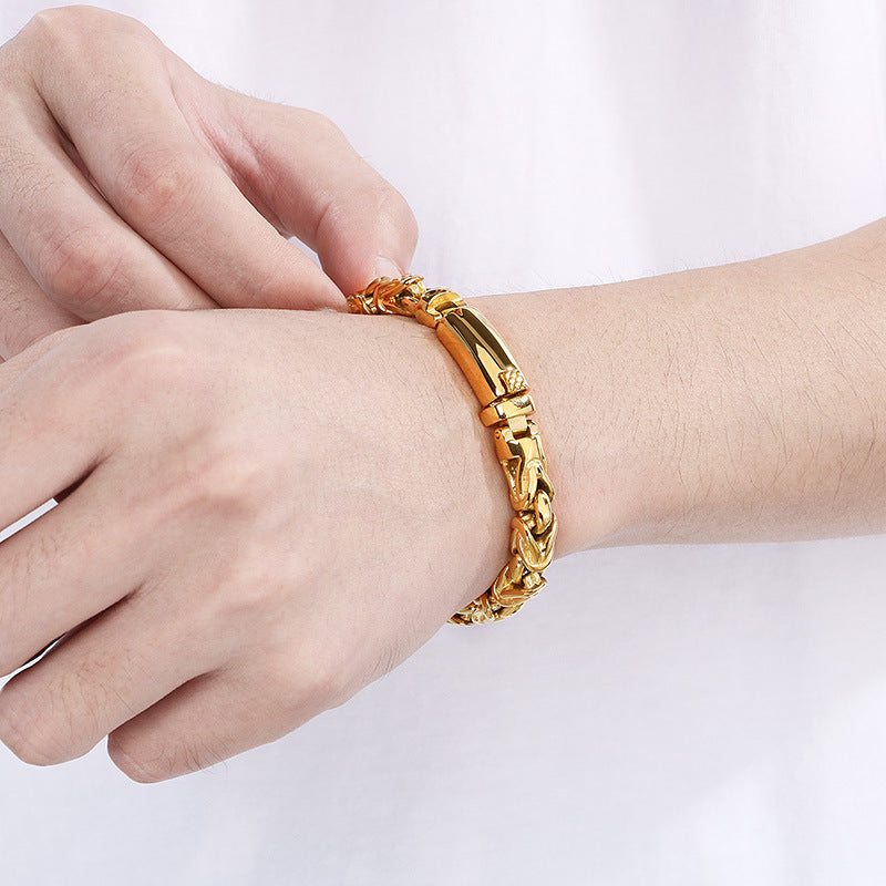 Planderful 18K Gold Mens Bracelet Punk Style Titanium Steel