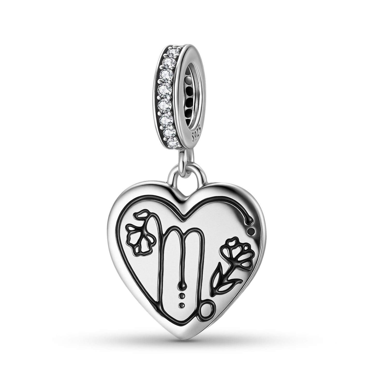 Planderful Jewelry Sterling Silver Heart Shape Zodiac Pendant With Zircon Necklace