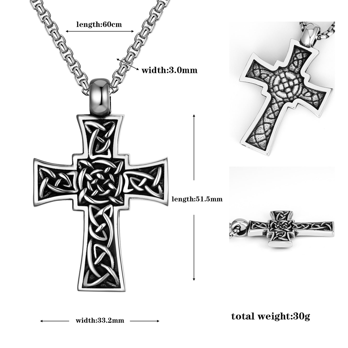 Steel Necklace – Vintage Cross Pendant For Men With Long Titanium Steel Chain, Hip Hop Style