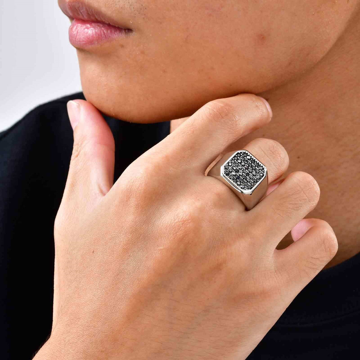 Stainless Steel Ring With Gray Zircon – Nightclub Hip Hop Hiphop