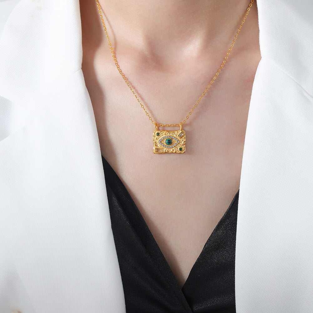 Elegant Devil's Eye Gold Necklace and Eye Ring Set