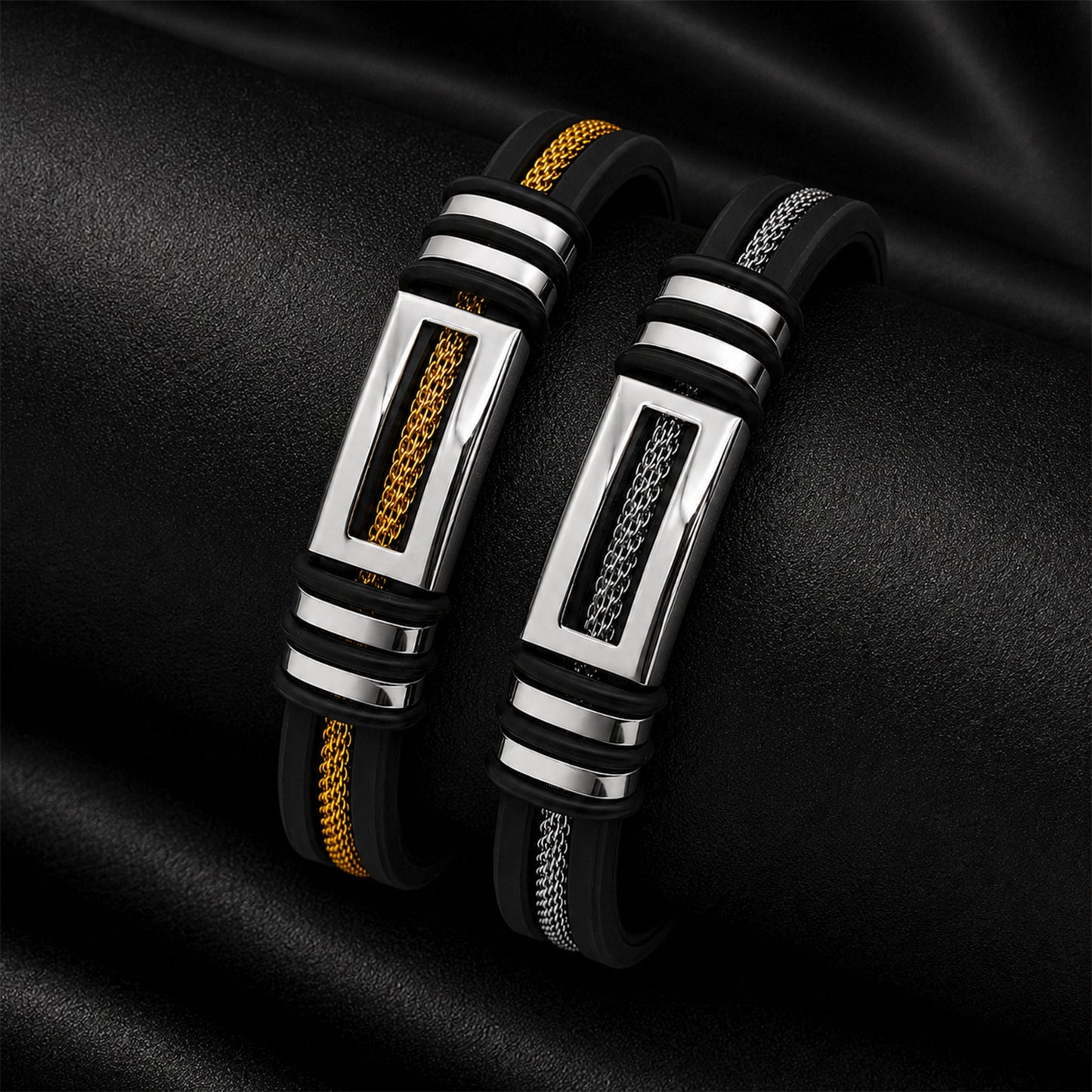 Planderful Stainless Steel Chain Leather Bracelet For Men Durable Weave Trendy European American Unisex Jewelry