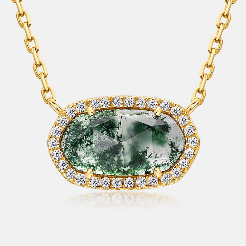 S925 Sterling Silver Moss Agate Pendant Necklace