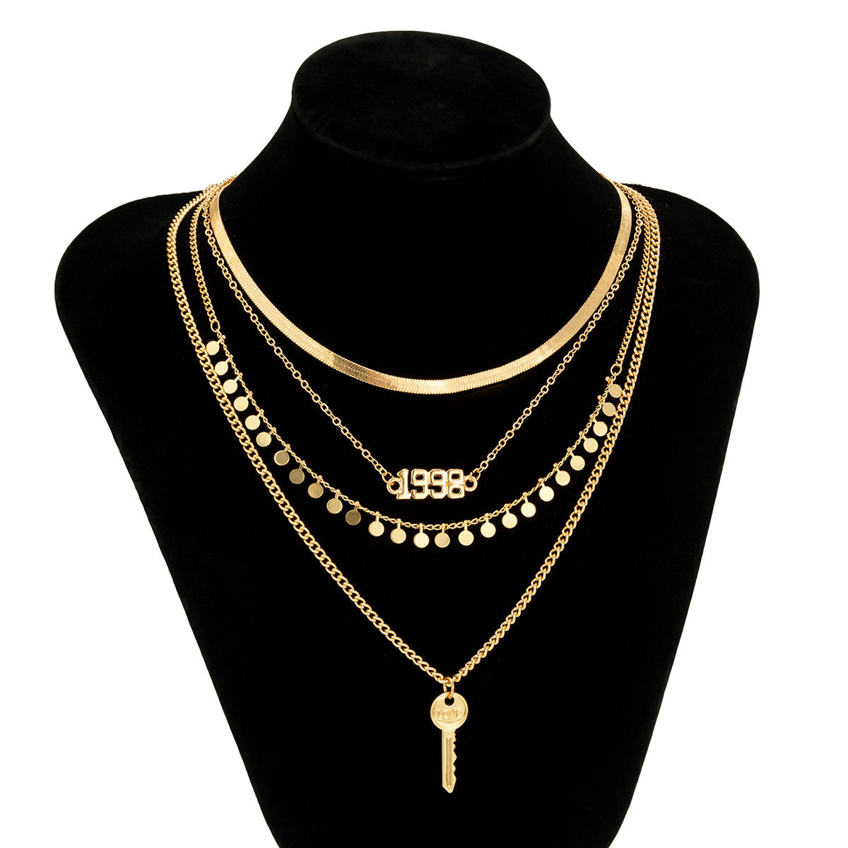 Planderful Vienna Verve Statement Necklace With Sequined Fringed Letter Key And Geometric Snake Bone Chain For Women