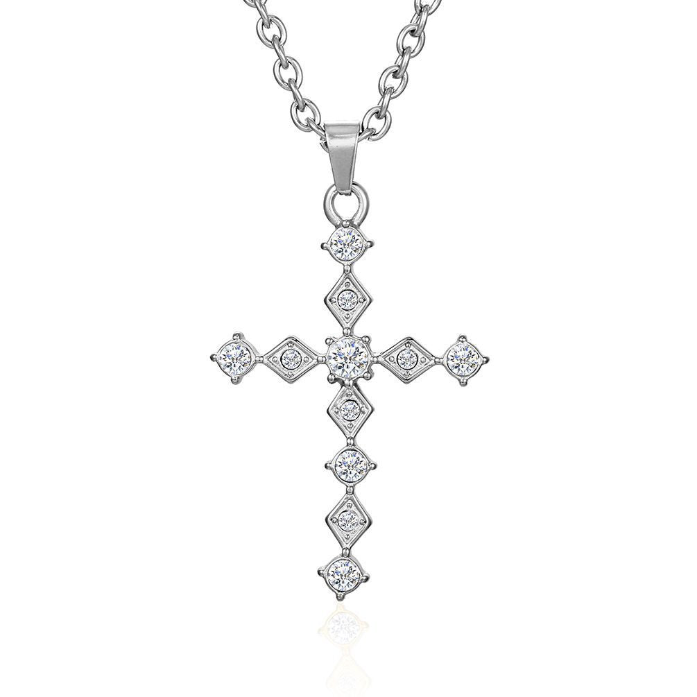 Cross-Border Amazon Light Luxury Zircon Titanium Steel Cross Necklace