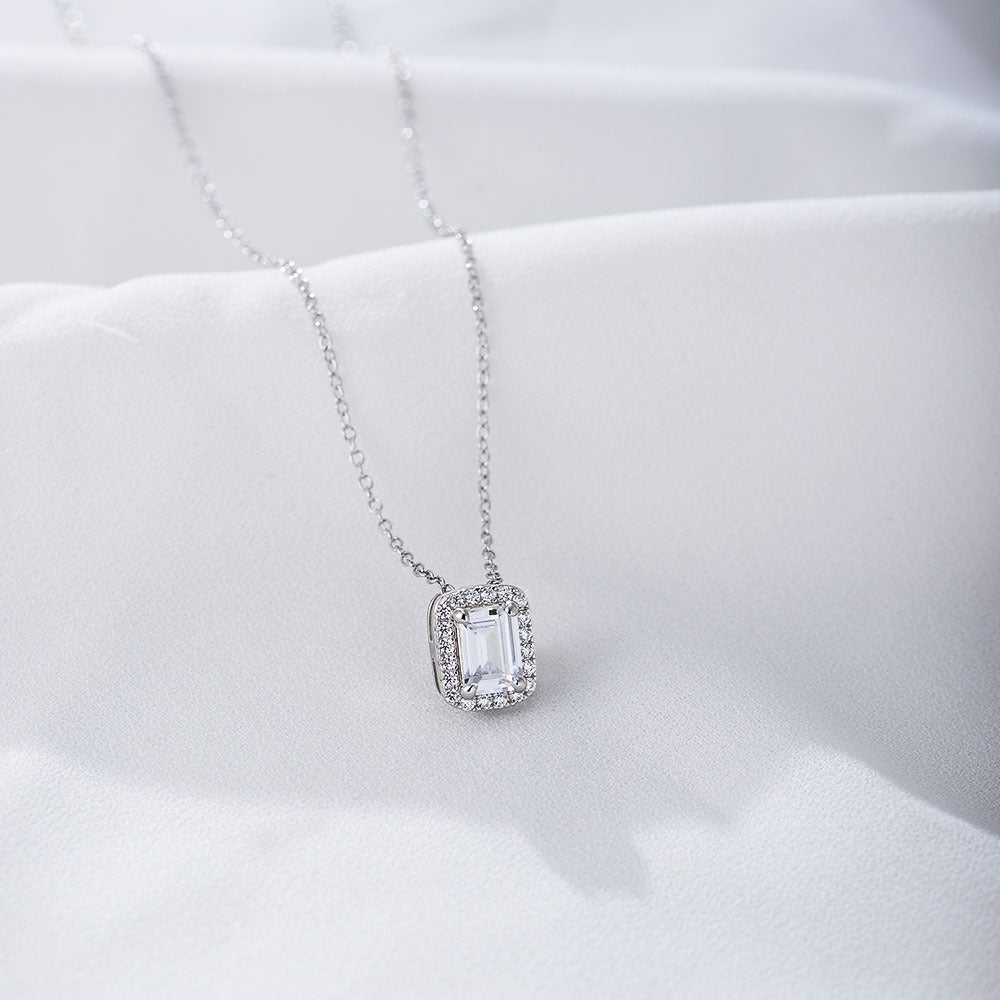 Zircon Sterling Silver Necklace Square Decoration Retro
