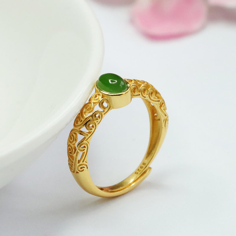 925 Sterling Silver Hetian Jasper Cloud Ring