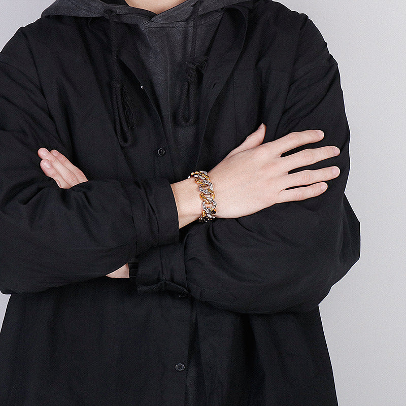 Customized Four-Sided Grind Men's Gold Stainless Steel Bracelet