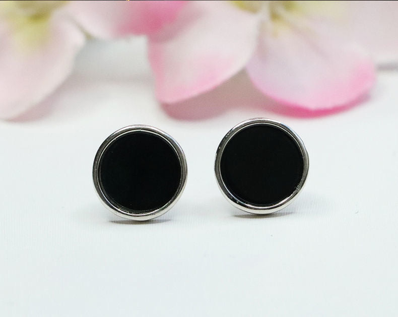 Dark Jadeite Round Stud Earrings