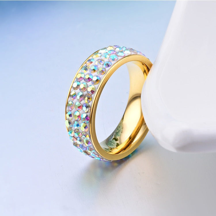 Titanium Steel Gold Colored Women's Ring with Zircon Sparkle