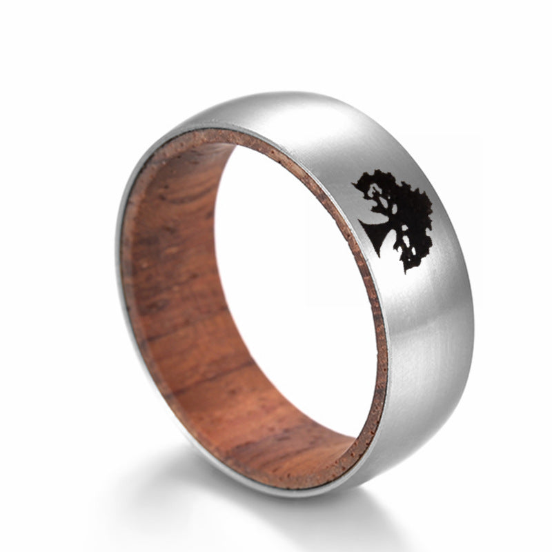 Planderful Rosewood Inlay Titanium Steel Ring For Men Unisex Couple Jewelry Durable