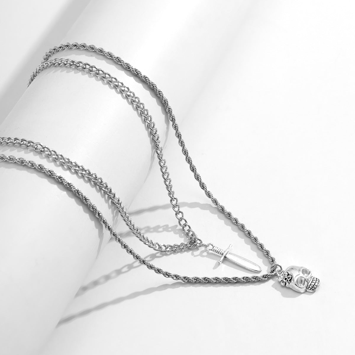 Planderful Dagger Skull Double Necklace Vienna Verve Metal Jewelry For Women Bold Geometric Statement
