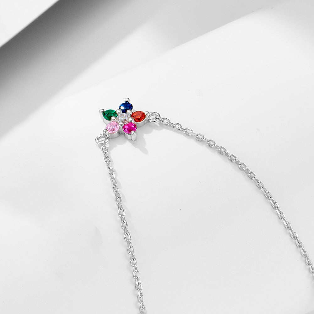 S925 Sterling Silver Colored Zircon Flower Pendant Necklace And Cute Necklace
