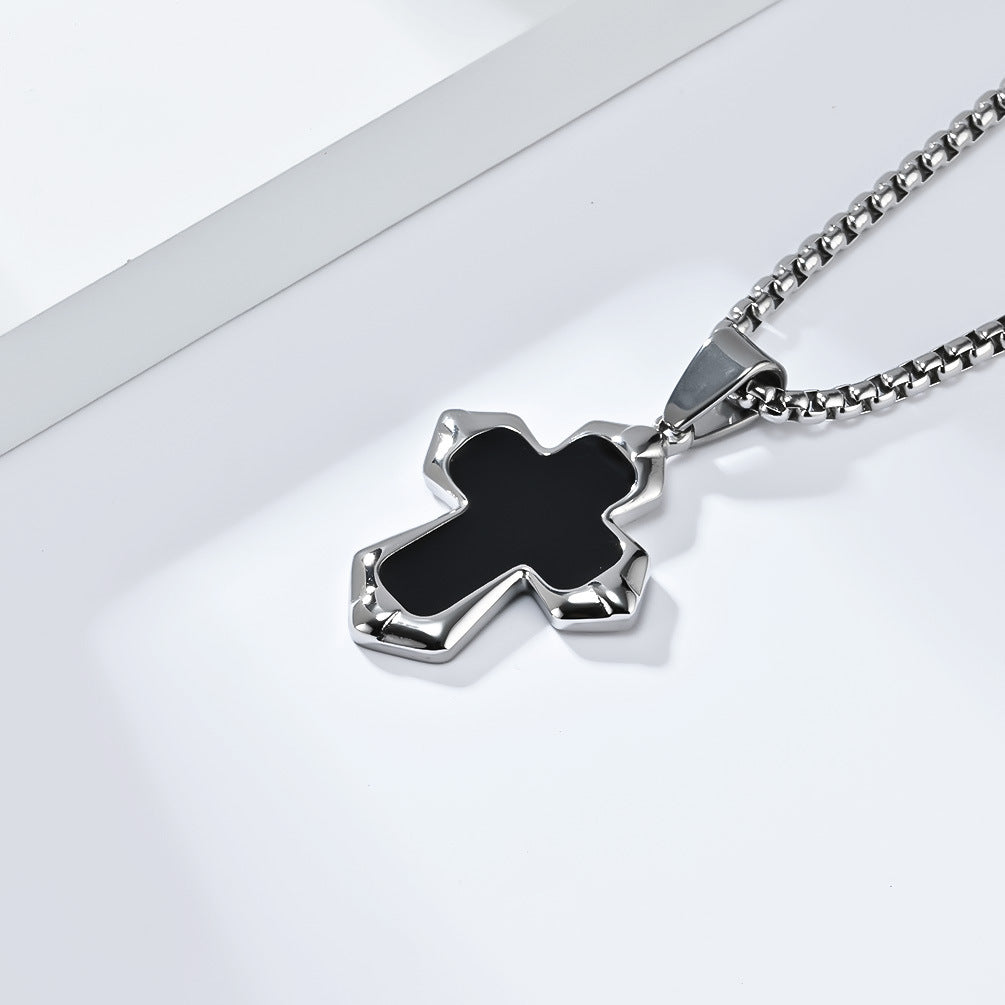 Planderful Cross Necklace Unisex Titanium Steel Oil Drip Finish Edgy Punk Hip Hop Pendant