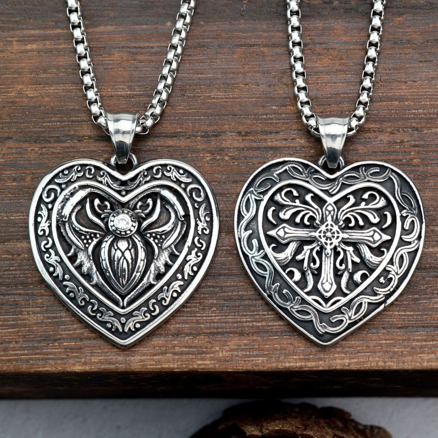 Planderful Retro Spider Cross Pendant Stainless Steel Necklace Unisex For Men And Women