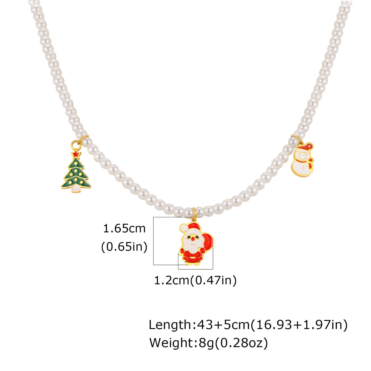 Stainless Steel Autumn & Winter Santa Claus Christmas Tree Snowman Imitation Pearl Necklace