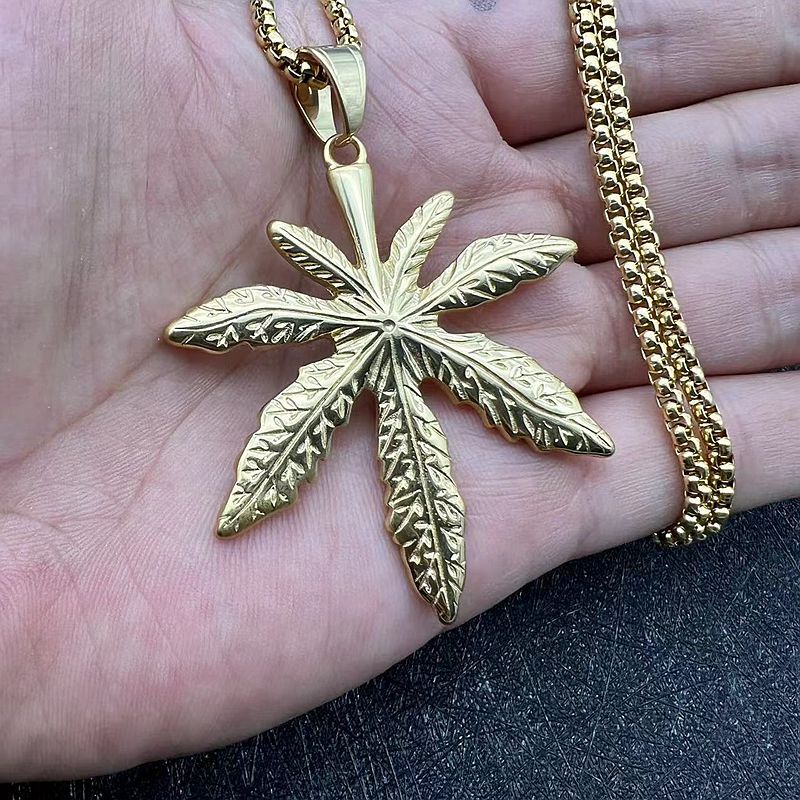 Steel Necklace – Minimalist Maple Leaf Tag Pendant