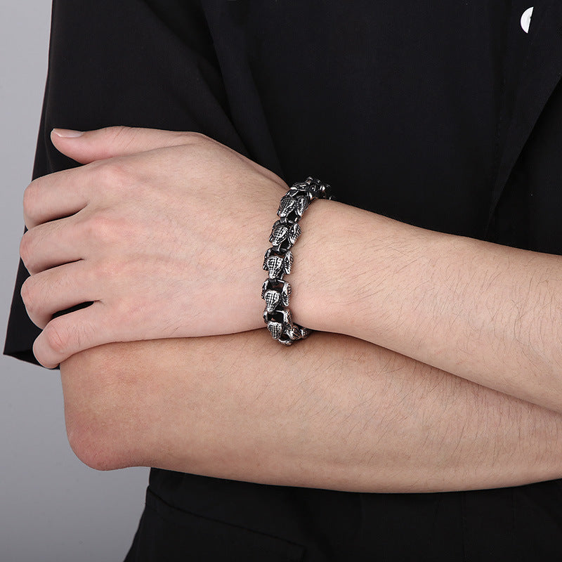 Animal Punk Style – Old Titanium Steel Men's Layered Snakehead Bracelet