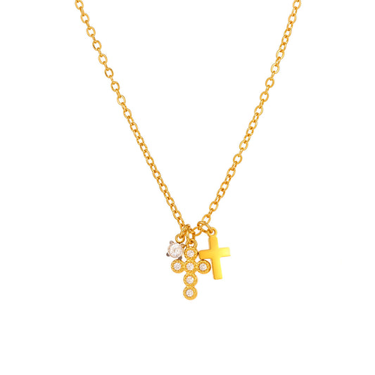 Planderful Zircon Cross Clavicle Necklace Multi Layer Women
