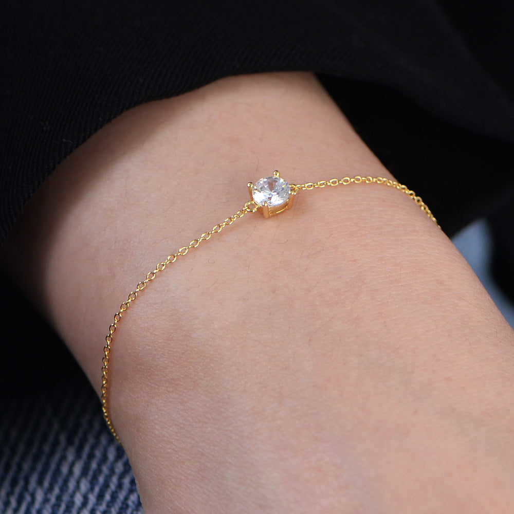 S925 Sterling Silver Daily Basic Single Zircon Bracelet