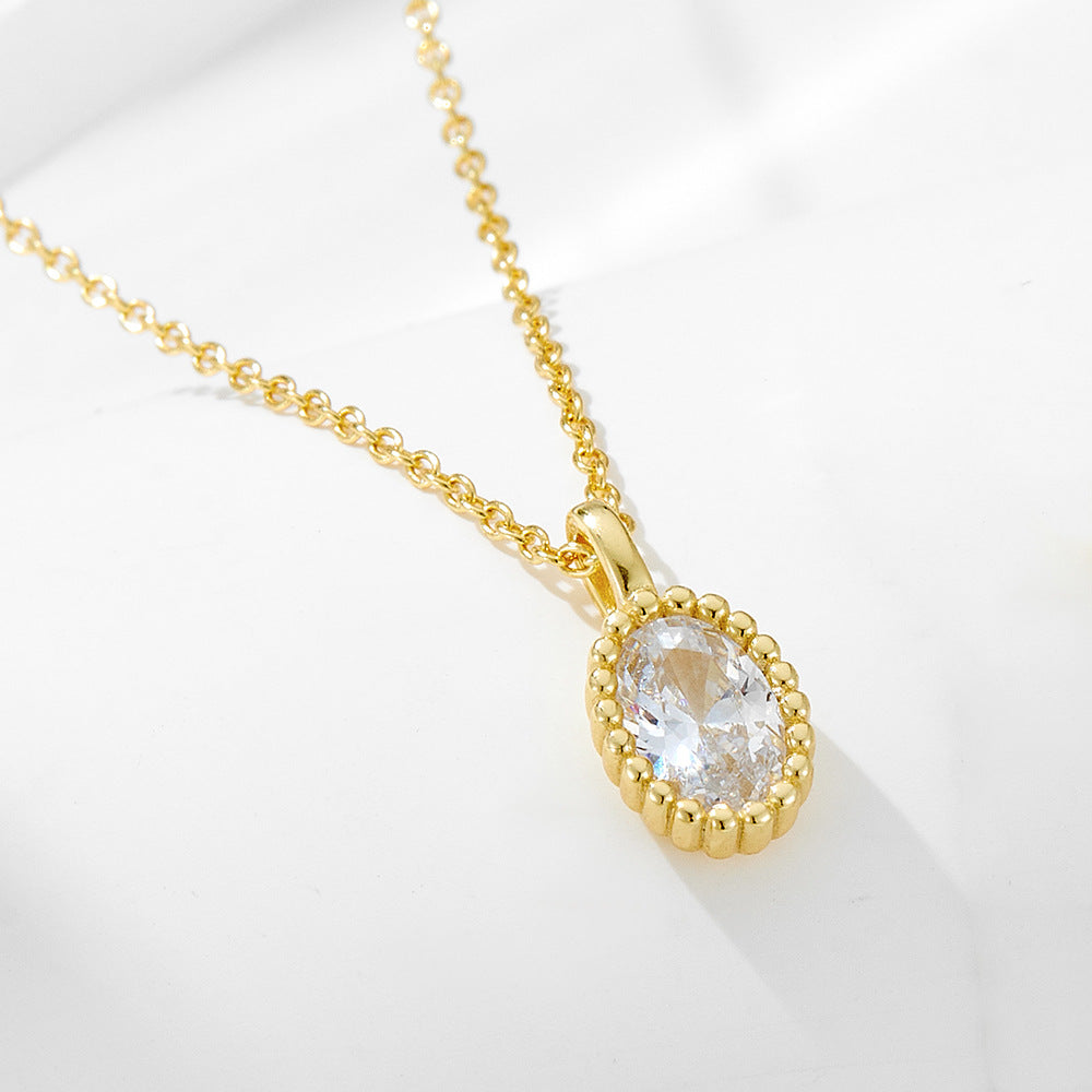 S925 Sterling Silver-Plated 14K Gold Luxury Necklace with Oval Zircon Pendant