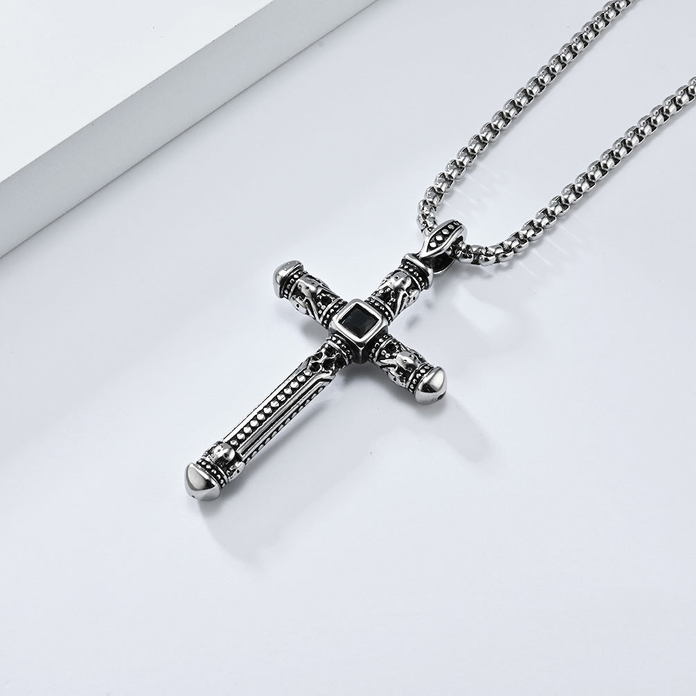 Cross-Border Retro European American Stainless Steel Cross Necklace for Men
