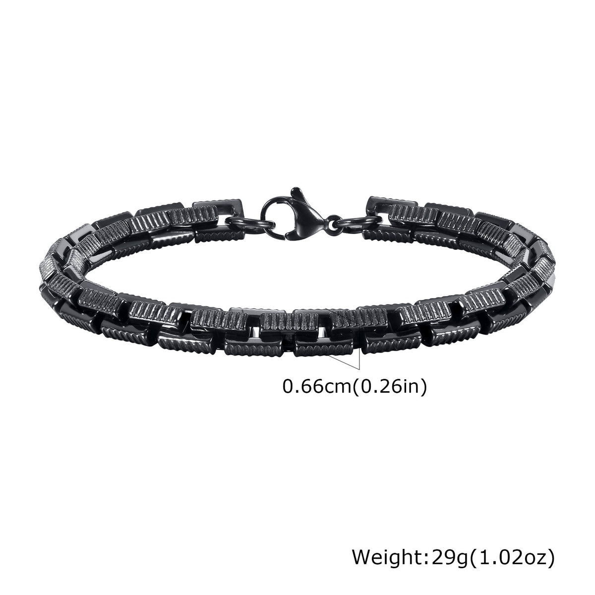 Hip Hop Men's Stainless Steel Embossed Square Handmade Chain Bracelet Black