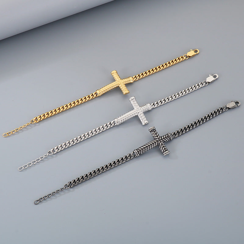 Adjustable – Rock Hip Hop Twist Cross Layered Cuban Chain Titanium Steel Men's Bracelet