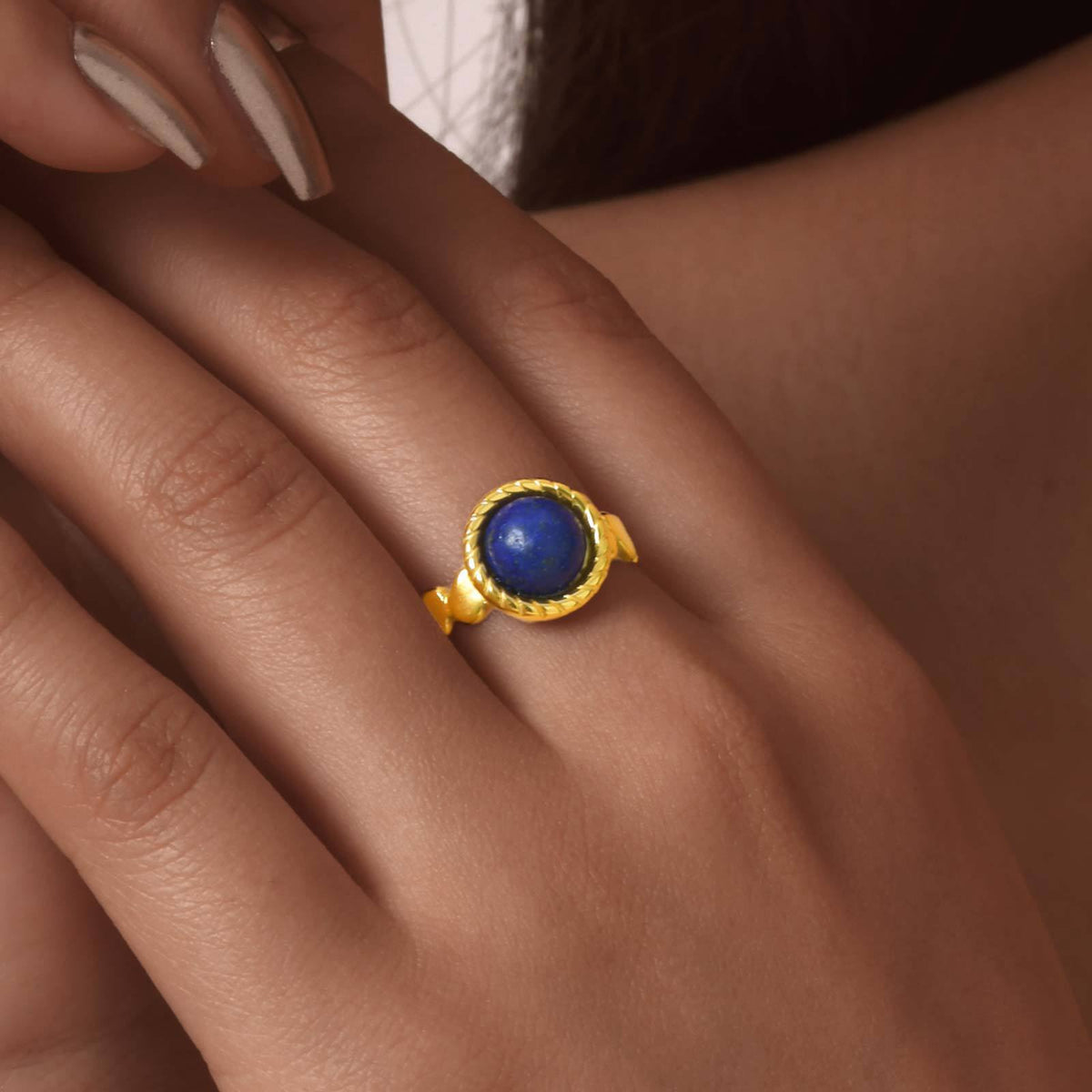 Stainless Steel Geometric Round Egg Surface Natural Stone Imitation Pearl Heart Open Ring