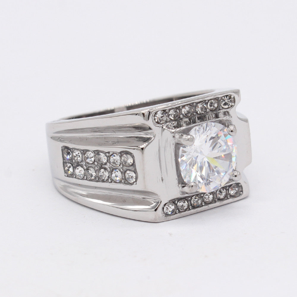 Elegant Titanium Steel Men's Wedding Ring with Zircon Gemstone