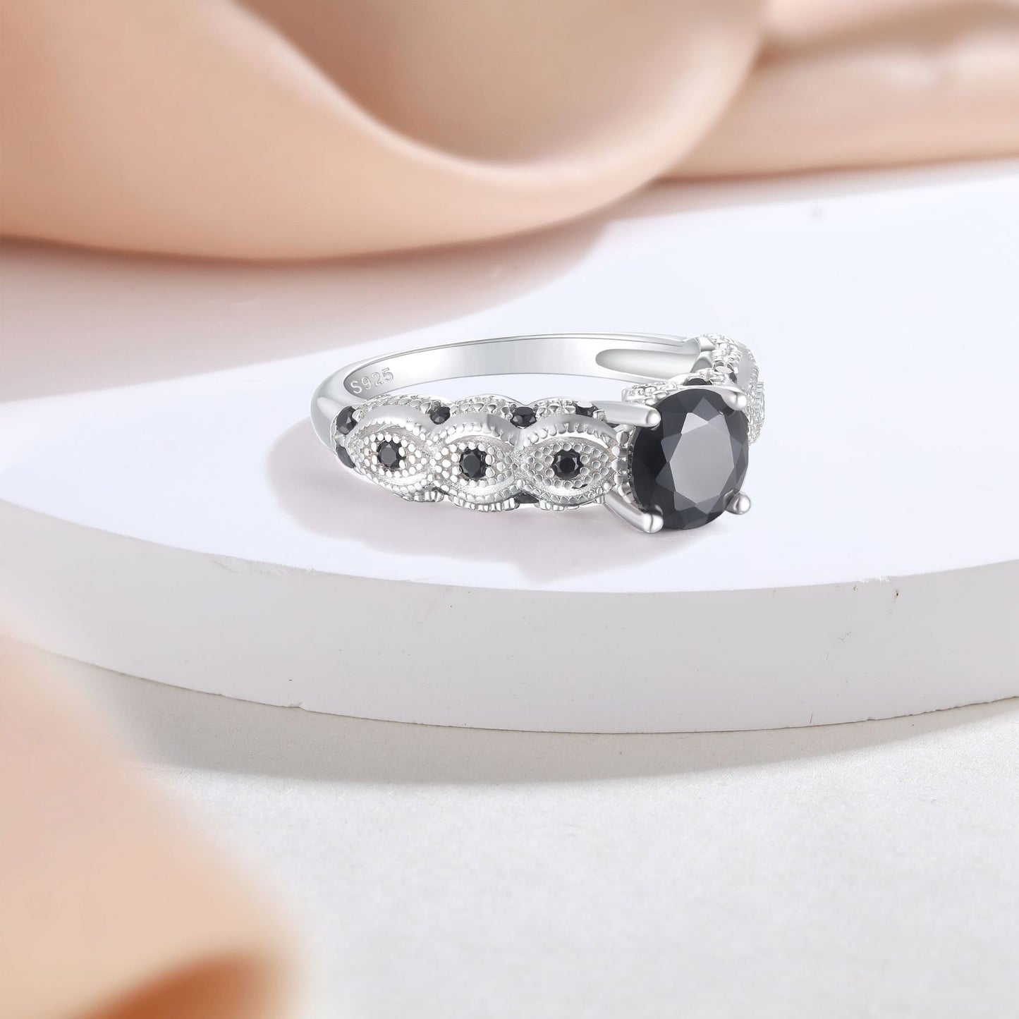 Cross-Border Explosive Personality S925 Silver Black Zircon Ring