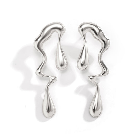 Geometric Water Droplet Earrings in Liquid Metal Style for a Trendy Look