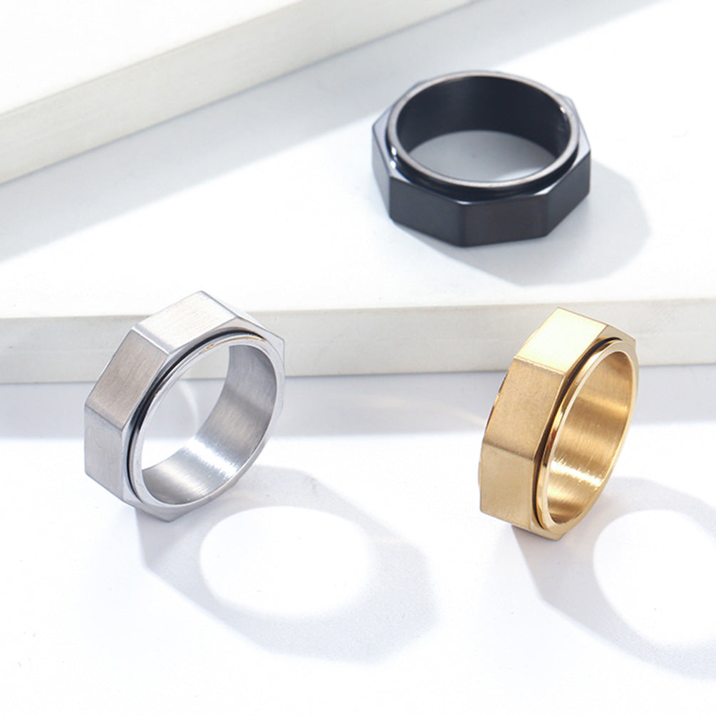 Planderful Fidget Ring For Anxiety Relief, Octagonal Rotating Steel Ring With Matte Finish For Men And Women