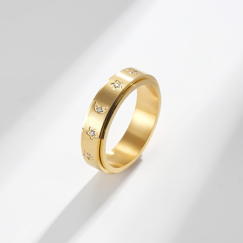 Planderful Personalized Zircon Star Moon Spinning Ring Stainless Steel Anxiety Relief For Stress Relief Seekers