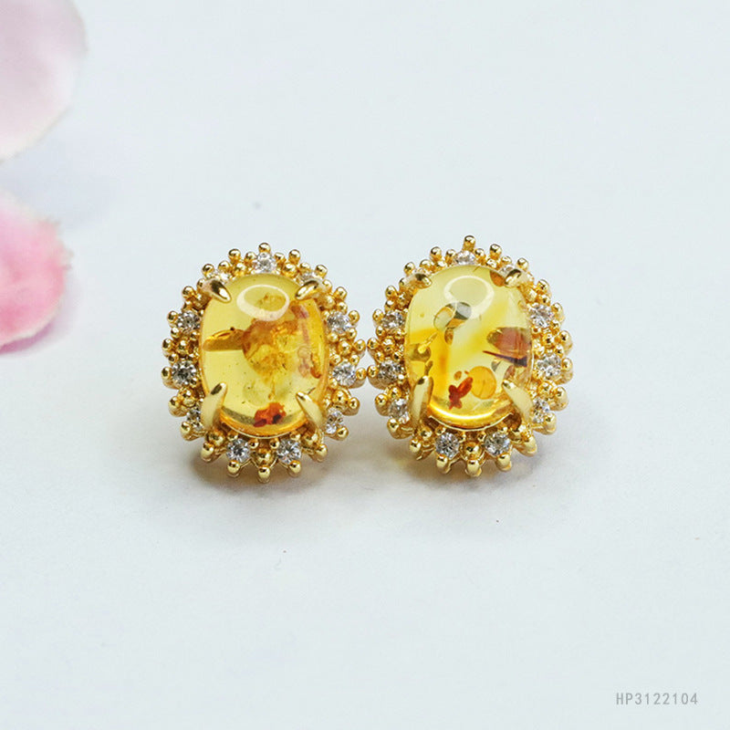 Amber Floral Halo Stud Earrings