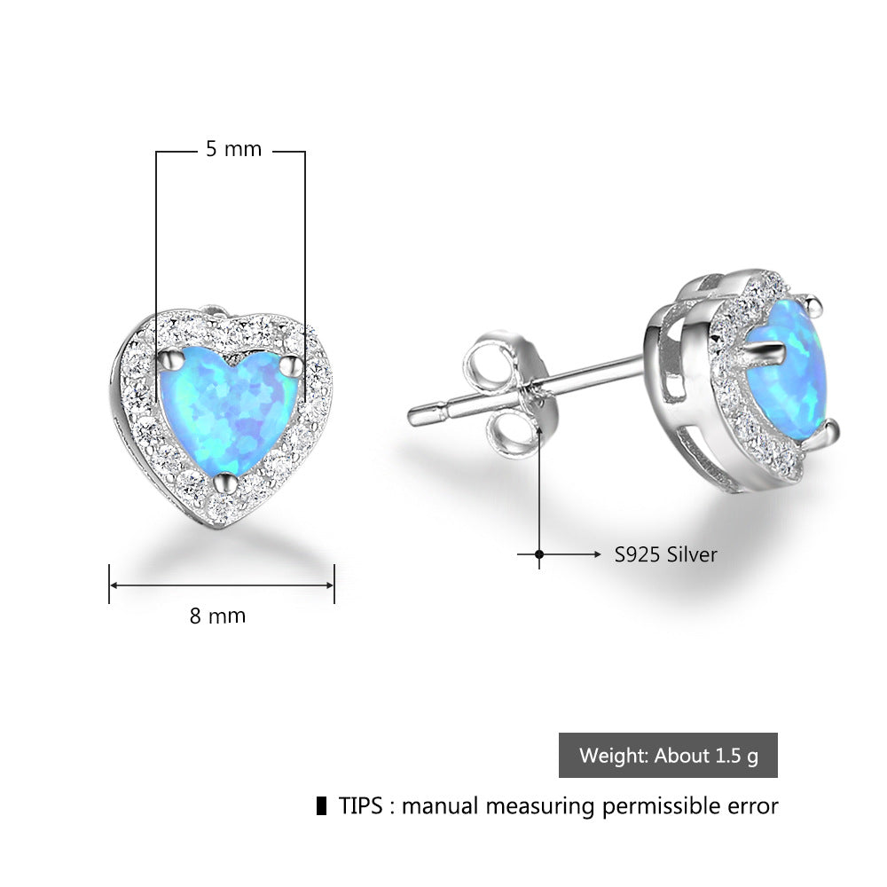 Planderful Jewelry Peach Opal Heart Stud Earrings Sterling Silver Halo With Zircon Accents