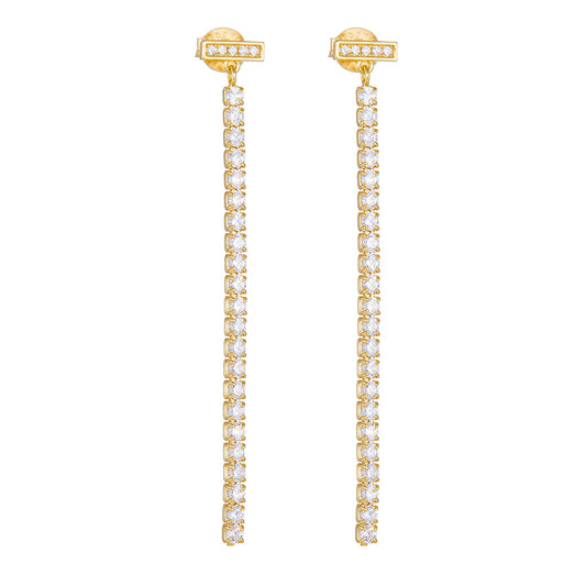Long Tassel Zircon Sterling Silver Drop Earrings