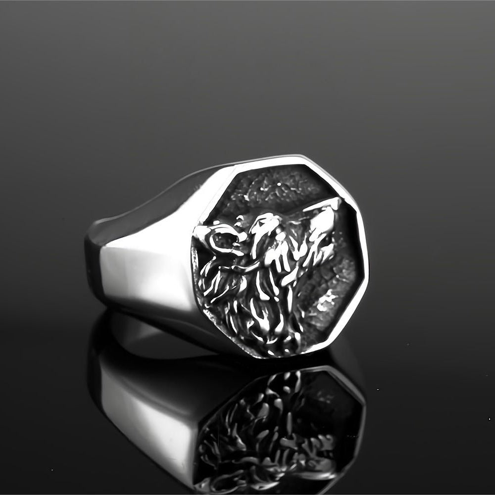 European and American Jewelry Men's Wolf Head Stainless Steel Ring