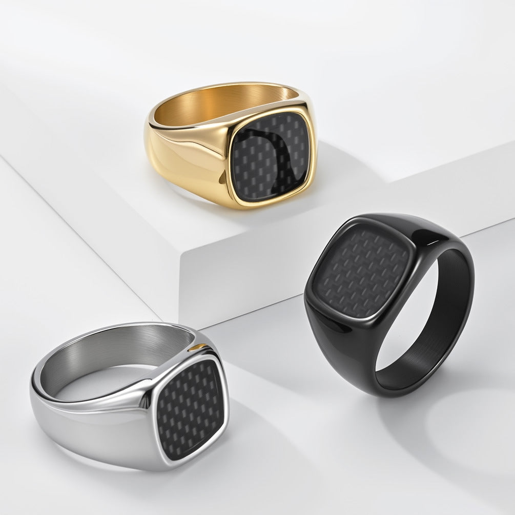 Planderful Titanium Steel Inlaid Carbon Fiber Ring For Men Unisex Everyday Genie Durable Non Fade Streetwear Statement