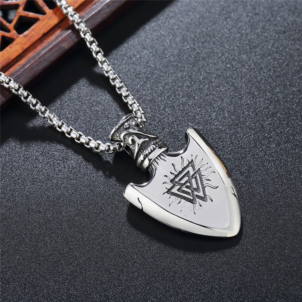 Planderful Viking Pirate Triangle Shield Pendant Titanium Steel Double Sided Front Back Unisex Necklace For Men And Women