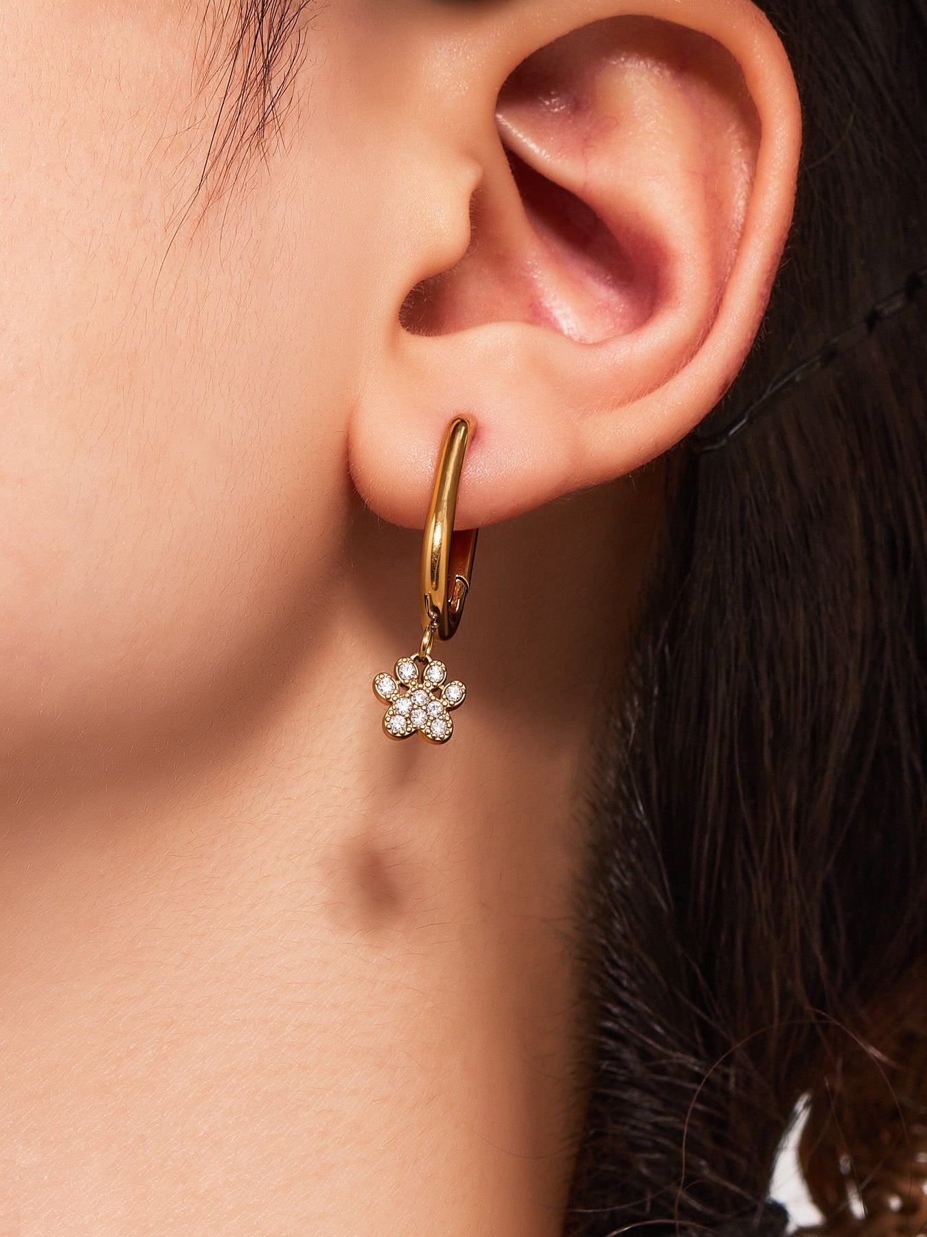 Planderful Cat Paw Earrings For Women Stainless Steel Zircon